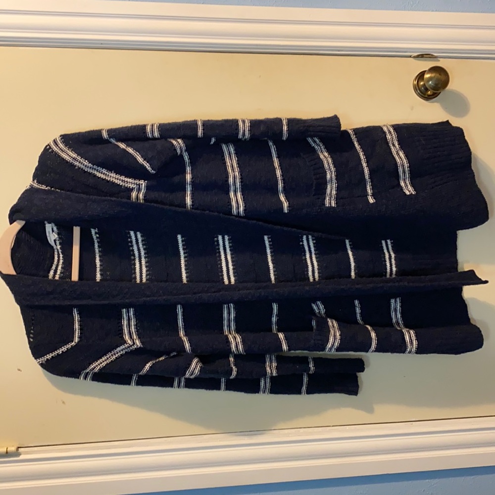 Blue & White Women’s Striped Cardigan